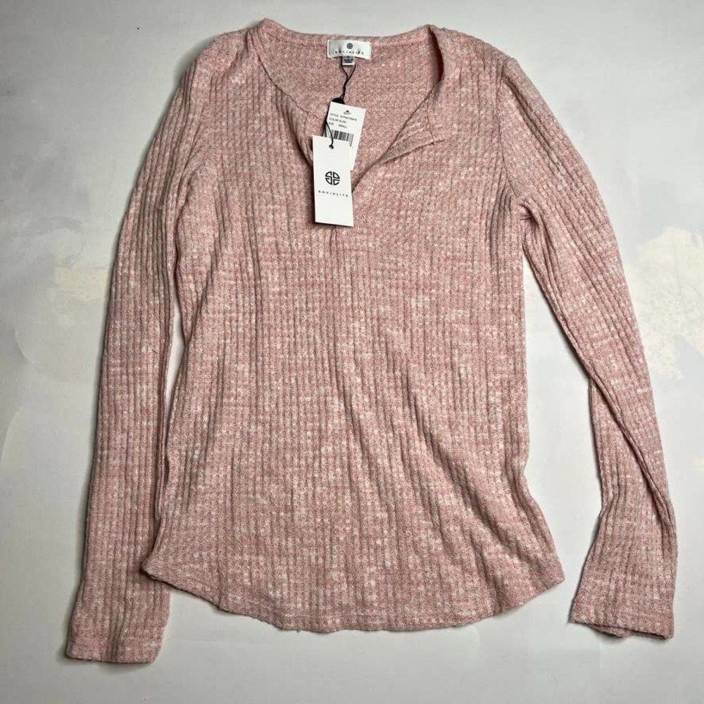 NWT Socialite Blush Textured Long Sleeve Thermal Henley Top Sz S